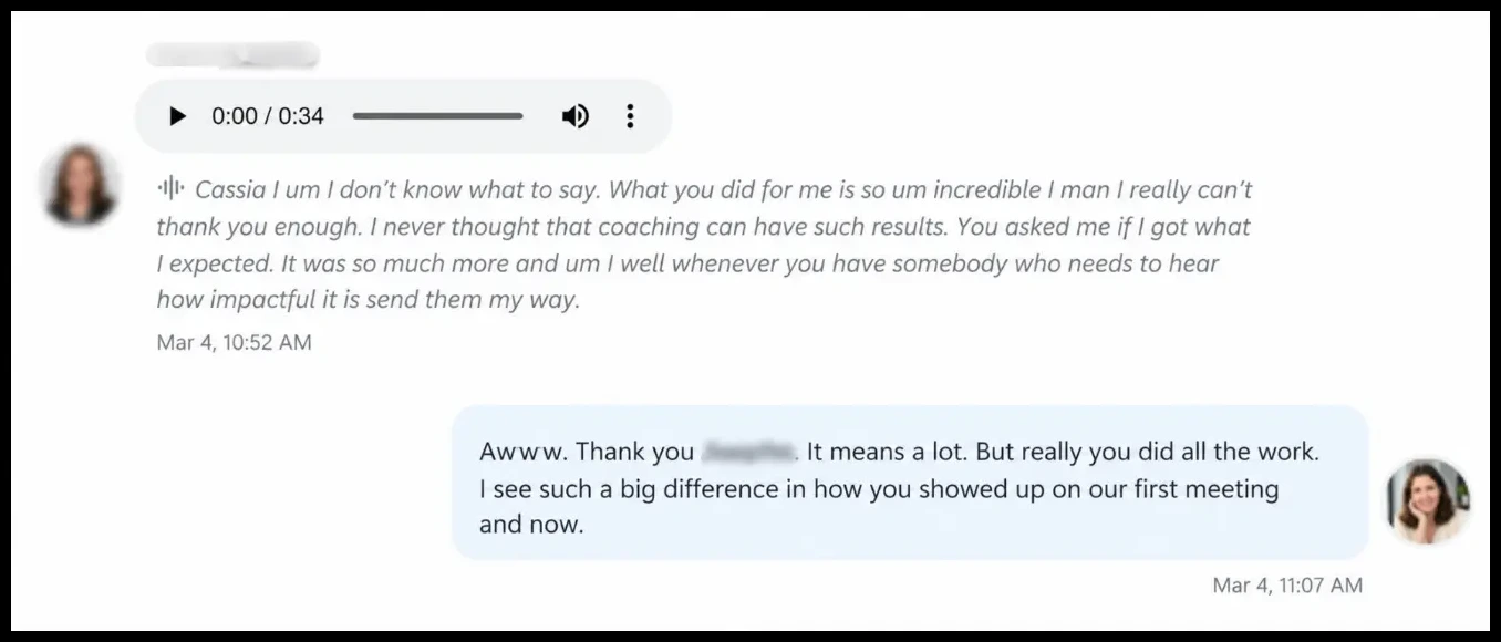 Voice note: coaching delivered results beyond what I expected